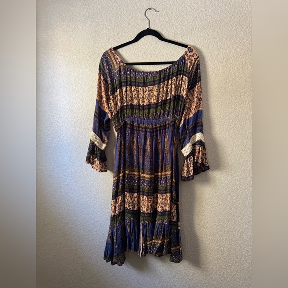 Jayli Artisan made Navy and Tan Paisley BoHo Hippie Dress - Picture 5 of 6